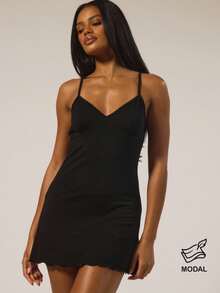 MUSERA ESSENTIALS Spaghetti Strap Bust Strappy A Line Modal Mini Nightdress Lounge Autumn Winter  Holidays Fall Cosy Everyday Essential