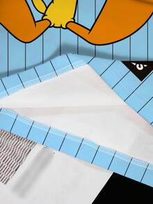 LOONEY TUNES X SHEIN 女士休闲时尚街头运动趣味可爱卡通字母数字条纹印花宽松T恤，夏季 - 白色 - 查看 4