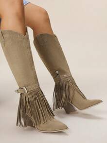 Styleloop Chocolate Women's Over-The-Knee Woven Boots, Suitable For Boho, Western, Music Festival, Christmas, Thanksgiving, New Year Party Outfits - Khaki - View 6