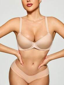 SHAPORA 女士简约纯色舒适支撑文胸 - 米色 - 查看 2