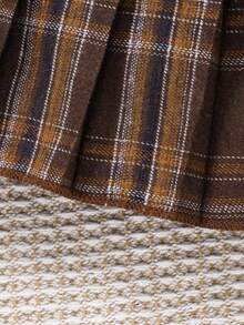 SHEIN Elladie kids 2件套女童休闲毛领卫衣和格子百褶裙套装，适合春秋季穿着 - 酒紅色 - 查看 9