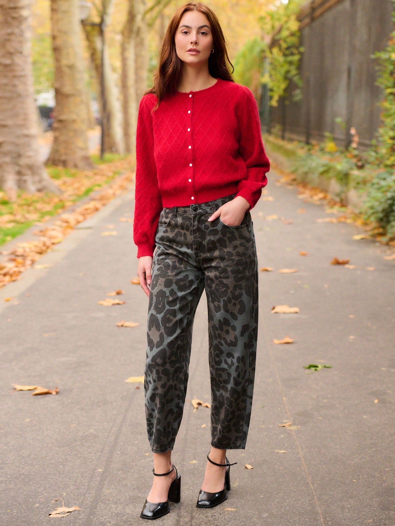 Damski jednokolorowy kardigan z okrągłym dekoltem i długim rękawem, swobodny, dzianinowy, jesień/zima