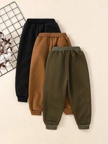 3pcs Young Boys Casual Sweatpants, Comfortable Thermal Lined, Versatile For School, Home, Sports, Suitable For 4-7 Years Old, Winter