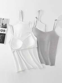 SHEIN LUNE 3pcs/Set Comfortable Camisole With Built-In Padded Bra, Anti-Flash - Multicolor - View 3