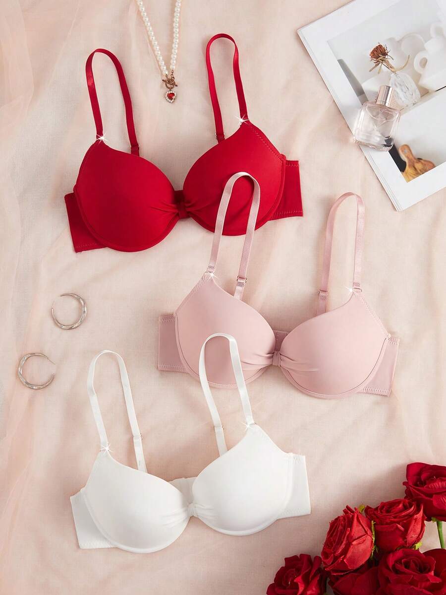 DesireSculpt 3件套女士简约性感加厚钢圈文胸,支撑性强,厚杯文胸 - 彩色 - 查看 1