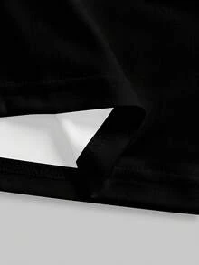 SHEIN CURVE+ 大码女式休闲条纹高领长袖开衩下摆T恤