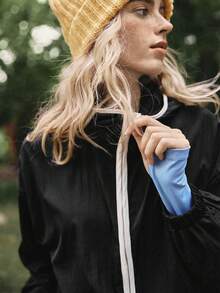 Medorelle Boho Winter  Christmas  New Year  Party   Black & White Color Block Metal Zipper Pullover Sports Jacket For Women Casual Athleisure Sport Activewear Summer - Black - View 3
