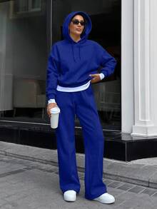 EURMUSE Women Oversize Sweatshirt With Wide Leg - Blue - View 5