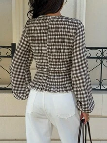 Siren Gaze 秋季/夏季/冬季/返校季/女士演唱会/外出/生日/服装/休闲/千禧年/2000年代/90年代/西部牛仔女装/波西米亚风/乡村风/俱乐部/办公室/鸡尾酒会/复古/紧身/锐舞音乐节/趣味/优雅/老钱风/街头风/度假/乡村音乐会/工作/端庄/国庆新年派对/基础款/毕业/新年/女士圆领落肩长袖上衣 - 棕色 - 查看 2