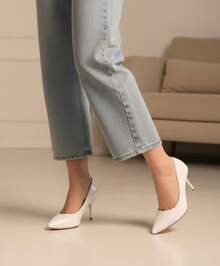 Zapatillas de tacón, tacón de aguja, charol, punta cerrada, elegantes, básicas, plantilla acolchonada, cómodas, zapatos de vestir, moda femenina, clásicos, formales - Latte - Ver 3