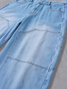 Manfinity Denimwave Men's Casual Washed Tiger Print Distressed Straight Leg Jeans Blue Baggy Jeans Men - Light Wash - View 8