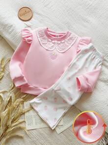 Vintaside Kids 女童春秋季圆领长袖清新时尚简约连帽衫搭配休闲简约草莓印花长裤套装，适合温和天气外出、露营或日常休闲穿着。 - 粉色 - 查看 7