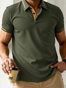 Polo de manga corta para hombre con detalles decorativos y detalles en contraste de color. - Verde - Ver 4