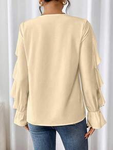 SHEIN Clasi Camisa de manga larga con botones, cuello y puños con volantes de unicolor - Amarillo claro - Ver 2