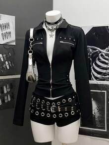 StreetHx Women's Slim Fit Cyber Punk Style Blouse - Black - View 3