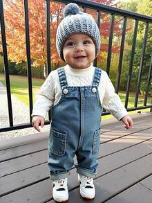 Playful Pals Peto vaquero casual de lavado medio para niños pequeños, lindo y de moda, versátil para uso diario, vacaciones, escuela, fiestas, hecho de denim de algodón suave, con tirantes ajustables, nueva llegada de otoño/invierno - Azul lavado medio - Ver 7