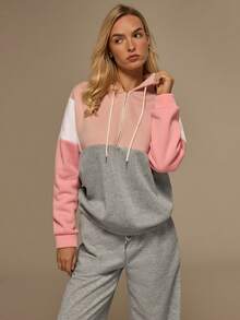 SHEIN Tall Sudadera casual con capucha, manga larga, cremallera y cordón, de color contrastante, para otoño/invierno - Gris Claro - Ver 4