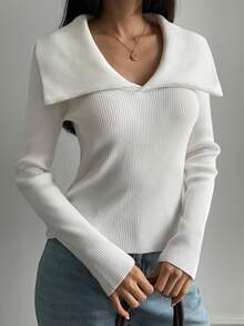 Livesso Sweater Wanita Lengan Panjang Kerah Tinggi Model Slim Fit Warna Polos, Cocok untuk Sekolah Musim Gugur/Dingin - Putih - View 3