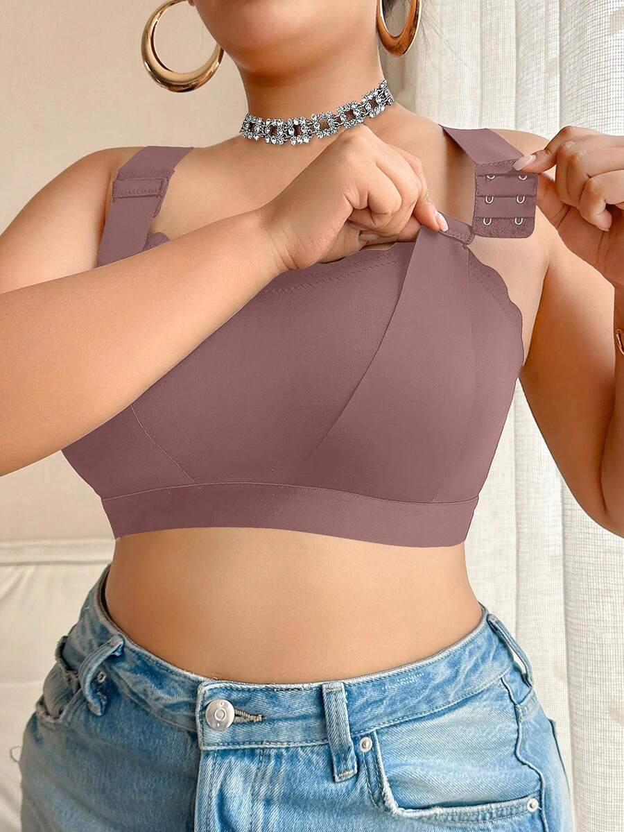 SHEIN Sujetador sin costuras inalámbrico minimalista de talla grande - Marrón - Ver 1