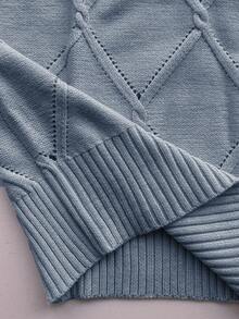 EMERY ROSE Women's Solid Color Casual Drop Shoulder Fitted Sweater, Autumn/Winter Thin Sweater - Blue - View 7