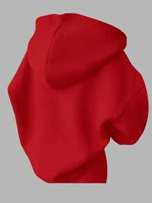 SHEIN EZwear 红色休闲简约宽松女式长袖卫衣，带口袋，适合新年派对 - 紅色 - 查看 5