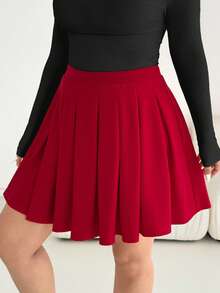 Shapeblank Váy midi xếp ly màu đỏ thời trang thu đông cỡ lớn cho nữ, dáng rộng thoải mái, dễ mặc hàng ngày, cơ bản, đa năng, ôm dáng, mùa thu, quần nữ, giáng sinh, năm mới - màu đen - Xem 2