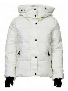 Chaqueta acolchada para mujer estilo deportivo minimalista color sólido tela resistente al viento corte holgado cuello alto manga larga otoño invierno exterior oficina versátil - Blanco - Ver 4