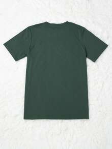 SHEIN 女士心形图案印花圆领短袖休闲 T 恤夏季新年衣服图案 T 恤女式上衣 - 墨綠色 - 查看 2
