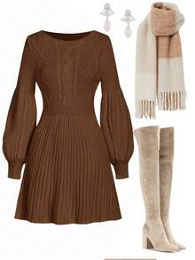 Ellevyn Women's Casual Long Sleeve Sweater Dress, Autumn/Winter,Fall,Fall Clothes For Women,Women's Winter Clothes