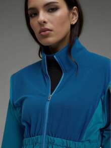 Innovista 女士浅绿色柔软抓绒拼接前拉链长袖休闲运动套装毛衣T恤，时尚可拆卸袖子保暖卫衣，适合登山、运动、滑雪服、日常运动、高强度间歇训练、舒适运动、有氧运动、跑步、骑行、CrossFit户外锻炼 - 藍色 - 查看 14