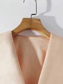 Lyxana Women's Soft Summer Colour Palette Elegant Date Autumn Poplin Lapel Cuff Metal Button Long Sleeve Fitted Open Front Pleated Business Office OL Shirt - Apricot - View 4