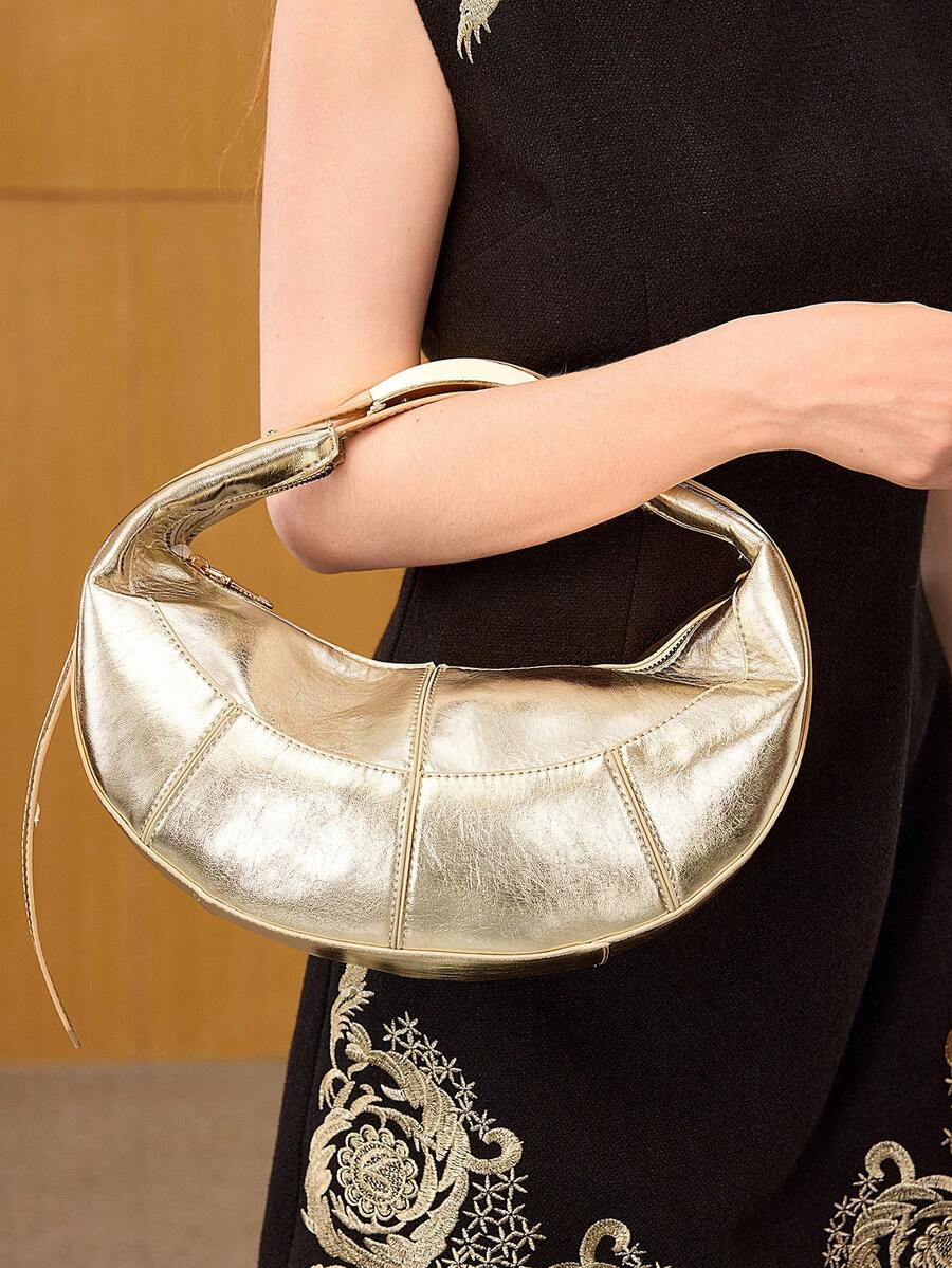 MOTF PREMIUM Túi đeo nách hình trăng khuyết vàng đơn giản dành cho nữ, thích hợp cho các bữa tiệc, mua sắm và dịp năm mới. - Vàng - Xem 1