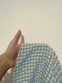 SHEIN Unity 蓝色格子无袖紧身迷你连衣裙，甜美法式度假风，春夏季 - 彩色 - 查看 7