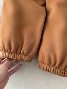 Blossori Young Boys' French Elegant Stand Collar Half-Zip Long Sleeve Sweatshirt And Sweatpants Set - Coffee Brown - View 6