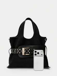 SHECARRY Ladies Fashion Rivet Pin Buckle Strap Decorative Handle Bag