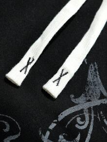 ROMWE MEN Men's Cross Print Gothic Style Drawstring Waist Casual Sweatpants - Black - View 8