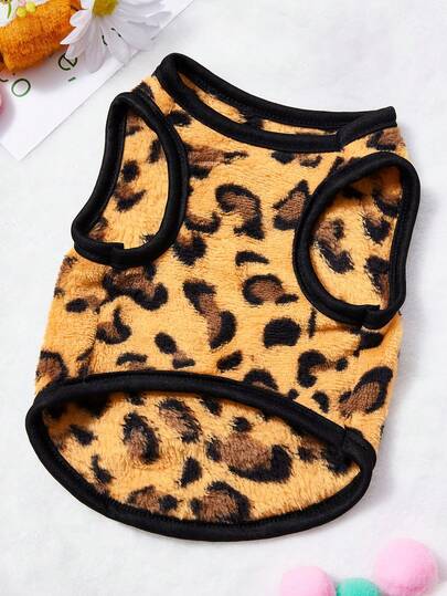 PETSIN 1pc Black Fragment Printed Pet Vest Brown Autumn And Winter Thick Flannel Warm Pet Clothing