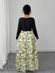 Elenzga 2025新款大码女装轻盈奢华黑色文胸罩杯扭结拼接复古碎花连衣裙，适合返校、毕业典礼、情人节、音乐节、母亲节、万圣节、感恩节、复活节、国庆节、晚宴、约会派对、婚礼季、户外郊游等场合。 - 綠色 - 查看 2