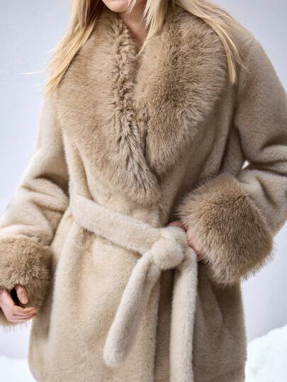 Women's Casual Loose Patchwork Faux Fur Collar