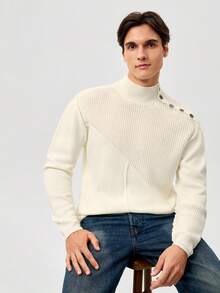 Manfinity CityGents Suéter de punto de manga larga con cuello alto y hombros caídos de unicolor para hombre