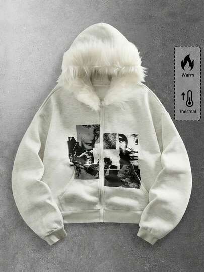 Street Life Felpa con cappuccio da uomo con stampa grafica, manica lunga, con chiusura a zip e colletto, adatta per l'autunno/inverno