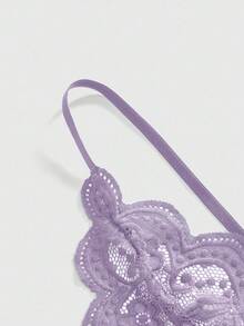 ROMWE Kawaii Romantic Valentine's Day Sexy Lace V-Neck Ruffle Adjustable Strap Bodysuit