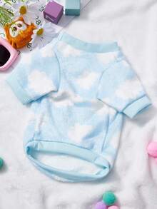 PETSIN 1件白色云朵法兰绒宠物服，厚实保暖的蓝色法兰绒宠物服装 - 藍色 - 查看 4