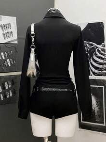 StreetHx Women's Slim Fit Cyber Punk Style Blouse - Black - View 2