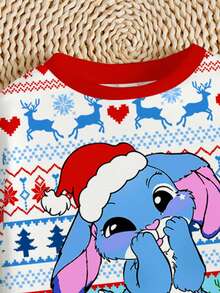 SHEIN 两件套女童圣诞可爱趣味卡通蓝色兔子图案圆领长袖卫衣和打底裤，适合秋冬季节、圣诞节郊游、约会、派对、返校季穿着。 - 彩色 - 查看 4