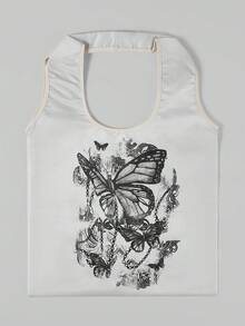 ROMWE Grunge Punk Gray Double Butterfly Canvas Bag Elegant High-End Shopping Bag - Multicolor - View 5