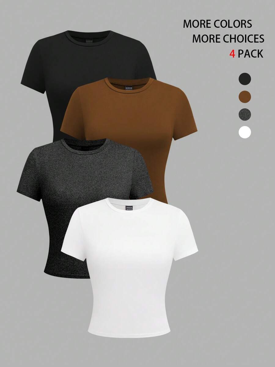 Chiquease Essential Ladies Knitted Round Neck Multicolor Crop Tops 4 Pack - Multicolor - View 1