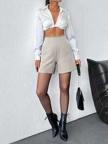 EURMUSE Women Solid Color Mini Shorts, Fashionable For Summer - Beige - View 5
