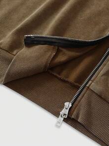 ROMWE MEN Street Life Sudadera con capucha casual de hombre con estampado de letras, otoño - Café integral - Ver 5