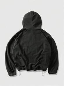 ROMWE MEN Street Life Men's Casual Daily Star Embroidery Zip-Up Hoodie Sweatshirt, Autumn/Winter - Black - View 2